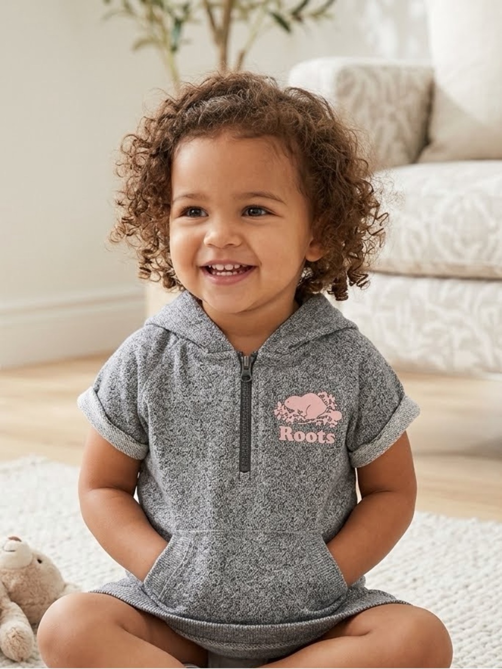 Roots Gray Hooded Short-Sleeve Sweater dress- 2T
